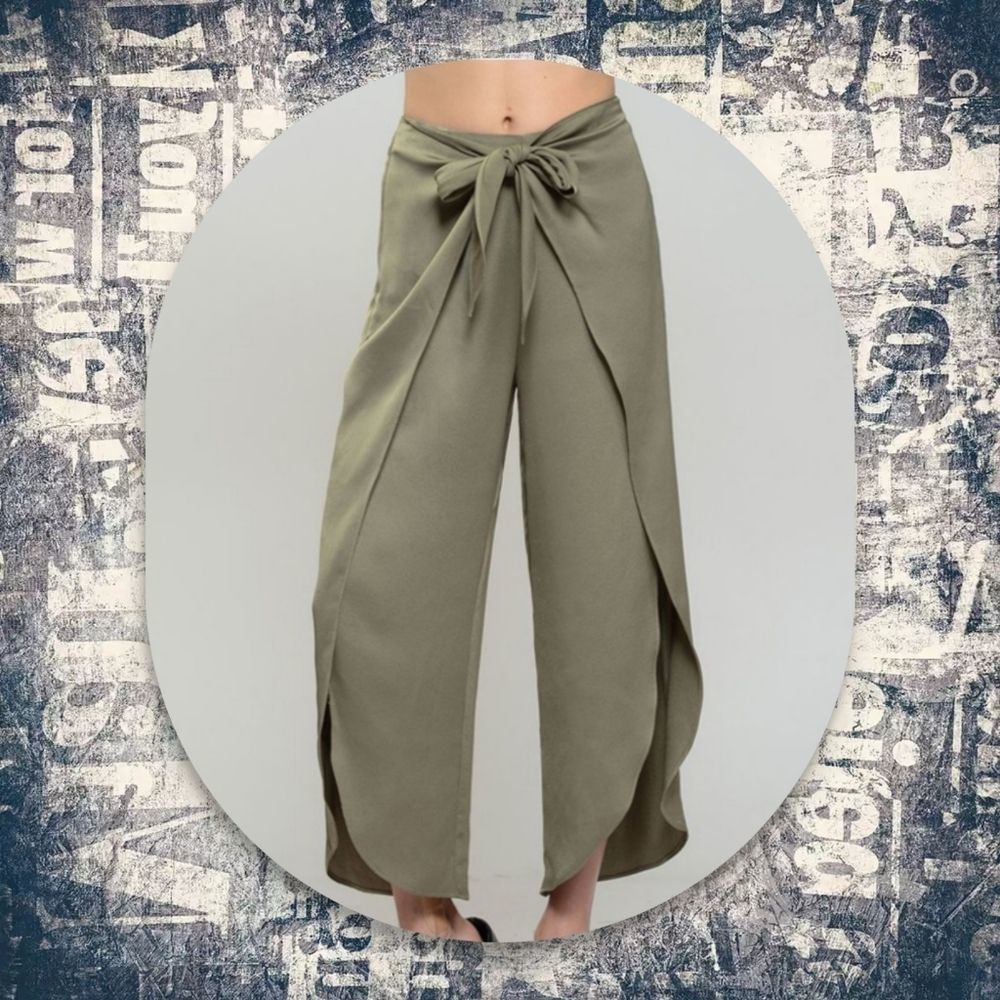 Split Leg Pants ALMOST SOLD OUT Satin Tulip Hems Olive Palazzo Wide Leg Pants